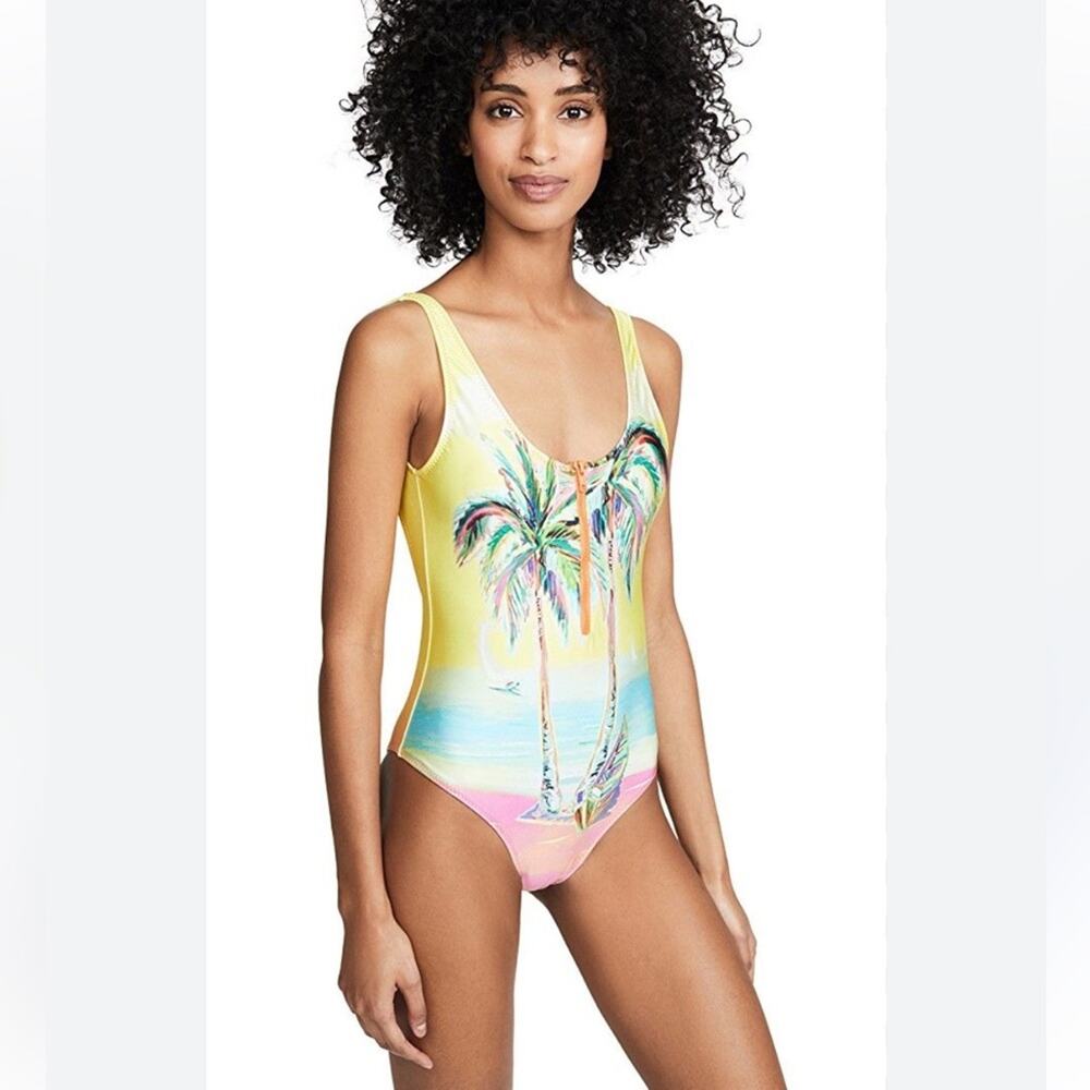 FARM RIO One Piece Bathing Suit Tropical Scene with Zipper Size Large
